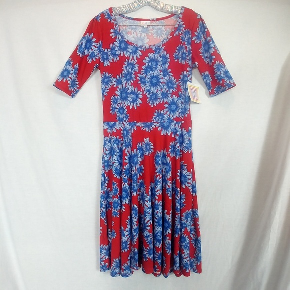LuLaRoe Dresses & Skirts - NWT LuLaRoe Medium Nicole Red Blue Daisy Dress